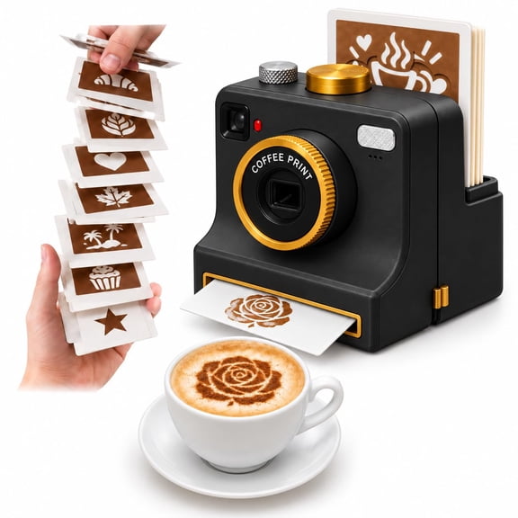 Brewprint Coffee Photo Printer, 3D Printed Latte Art Camera, coffee design machine with 4 Coffee Stencils, Mechanical Powder Art Maker for Cappuccino, Cocoa, Kitchen and Home Cafe