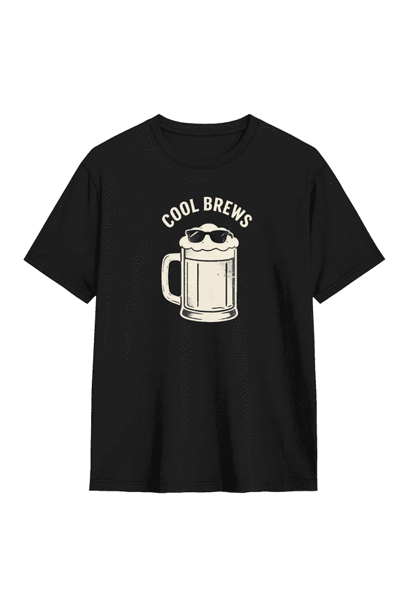 Brews Beer Mug With Sunglasses Retro Graphic Tee for Men and Women, Amusing Party Cotton Short Sleeves T-Shirt