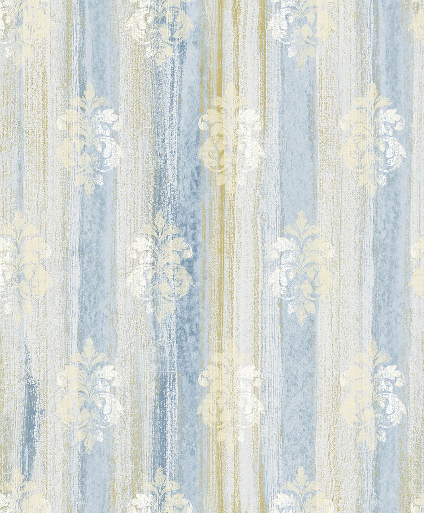 Alison Blue and Yellow Damask Motif Non-Woven Wallpaper