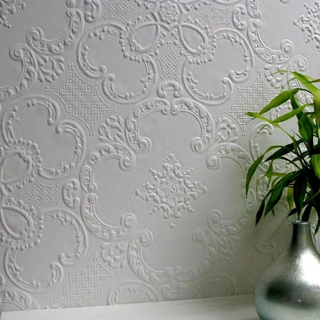 Brewster Alfred White Paintable Supaglypta Unpasted Vinyl Wallpaper, 20.5-in by 33-ft, 56.4 sq. ft.