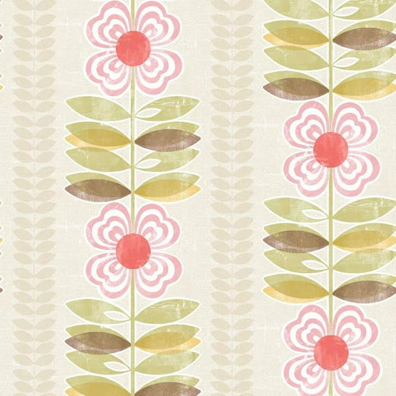 Brewster Avril Pink Modern Floral Stripe Unpasted Non Woven Wallpaper, 20.5-in by 33-ft, 56.4 sq. ft.