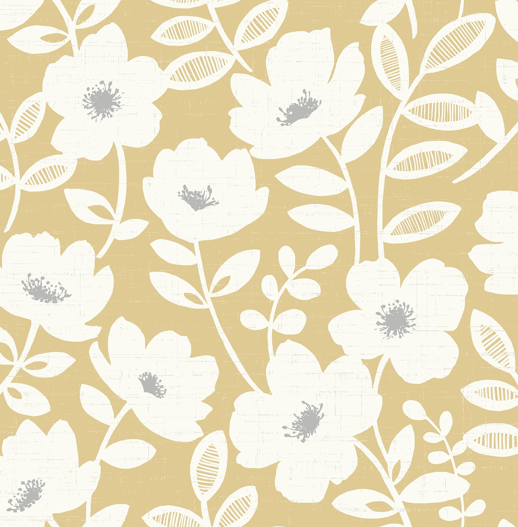 Brewster Bergman Mustard Scandi Flower Paste The Wall Non Woven Wallpaper, 20.5-in by 33-ft, 56.4 sq. ft.