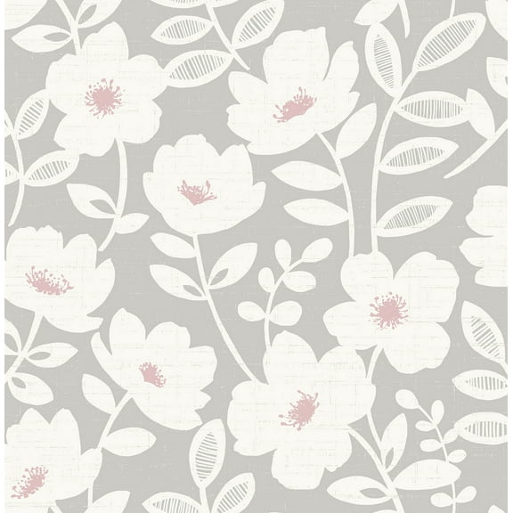 Brewster Bergman Pink Scandi Flower Paste The Wall Non Woven Wallpaper, 20.5-in by 33-ft, 56.4 sq. ft.