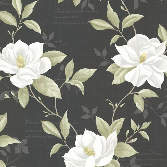 Brewster Cressida Black Magnolia Trail Unpasted Non Woven Wallpaper, 20.5-in by 33-ft, 56.4 sq. ft.