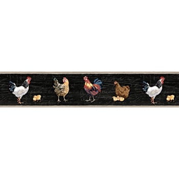 chesapeake ctr63111b bailey black rooster and script wallpaper border