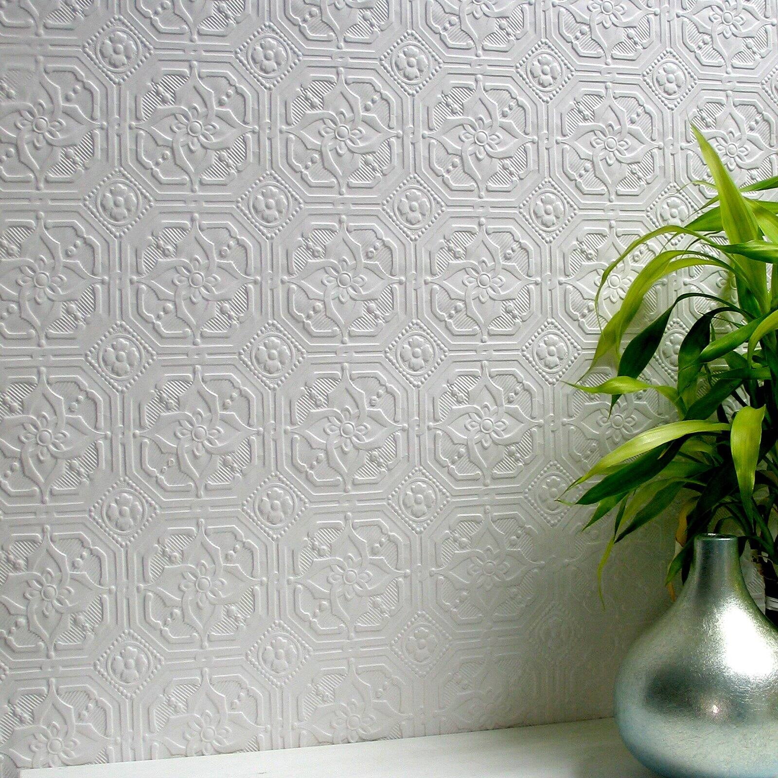 Brewster Derby White Paintable Anaglypta Original Unpasted Vinyl Wallpaper, 20.5-in by 33-ft, 56.4 sq. ft.