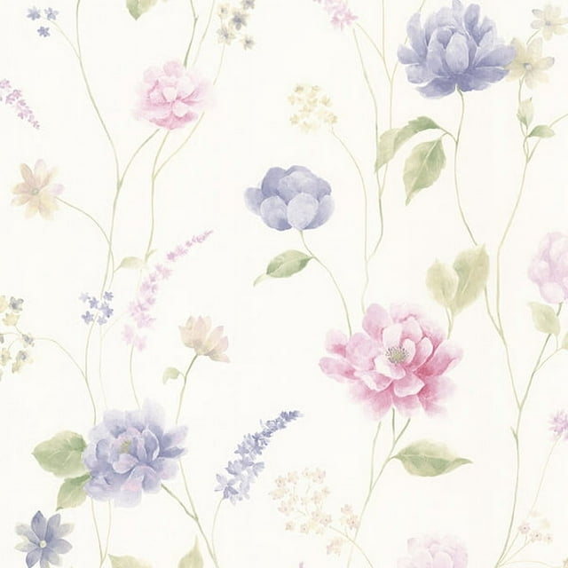 Brewster Hanne Blue Floral Pattern Wallpaper, 20.5-in by 33-ft, 56.38 ...