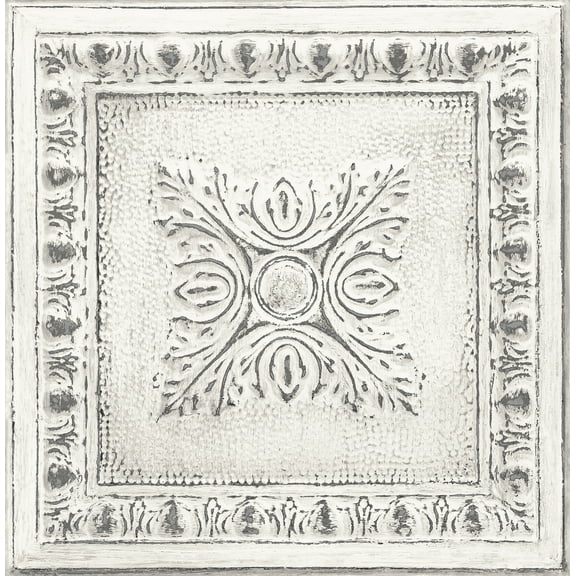 Brewster Hazley White Ornament Tin Tile Unpasted Non Woven Wallpaper, 20.5-in by 33-ft, 56.4 sq. ft.