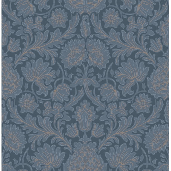 Brewster Home Fashions Brewster Bamburg Dark Blue Floral Wallpaper, 20.5-in by 33-ft, 56.38 sq. ft.