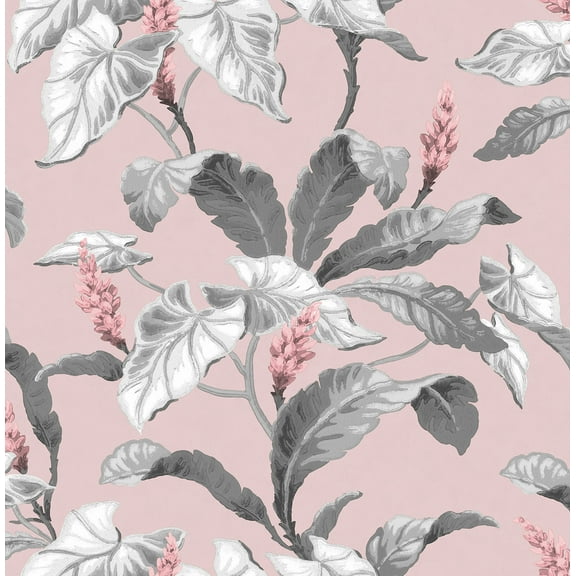 Brewster Home Fashions Meridian Parade Pink Tropical Leaves Wallpaper, 20.5-in by 33-ft, 56.38 sq. ft.