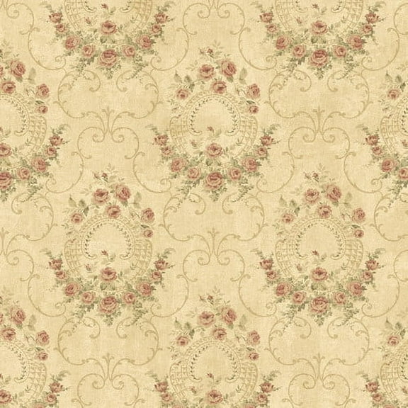 Brewster Home Fashions The Cottage Georgiana Tearose Cameo 33' x 20.5'' Damask Wallpaper