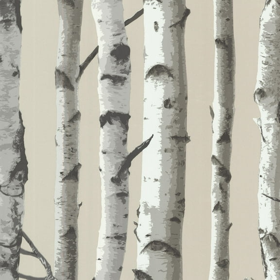 Brewster Irvin Grey Birch Tree Unpasted Non Woven Wallpaper, 20.5-in by 33-ft, 56.4 sq. ft.