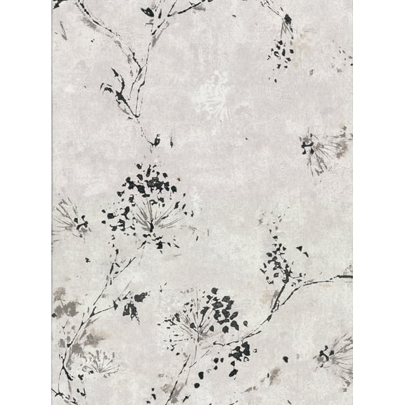 Brewster Misty Grey Distressed Dandelion Unpasted Non Woven Wallpaper, 27-in by 27-ft, 60.8 sq. ft.