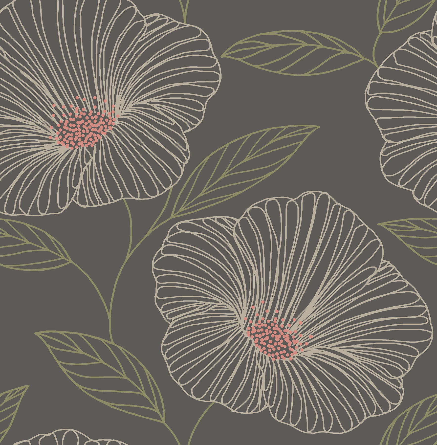 Mythic Grey and Coral Floral Non-Woven Wallpaper