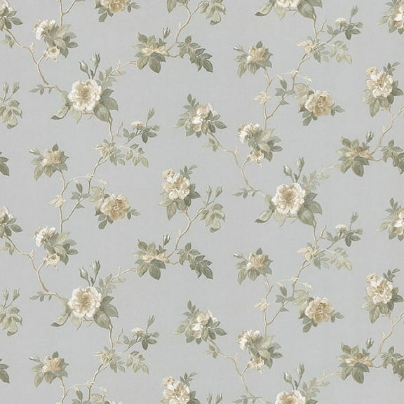 Brewster Scrolling Floral Silver Miriam Wallpaper