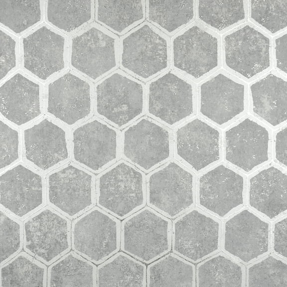 Brewster Starling Pewter Honeycomb Wallpaper