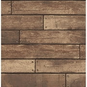 Brewster Weathered Brown Nailhead Plank Unpasted Non Woven Wallpaper, 20.5-in by 33-ft, 56.4 sq. ft.