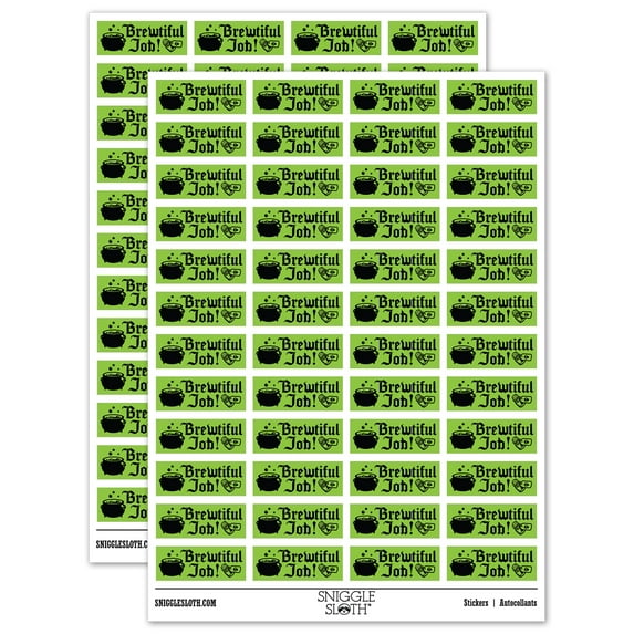 Brewtiful Beautiful Job Witch Cauldron Teacher Student School Sticker Set - Light Green - Gloss Finish - 1.25" Mini
