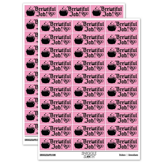 Brewtiful Beautiful Job Witch Cauldron Teacher Student School Sticker Set - Light Pink - Matte Finish - 1.75" Medium