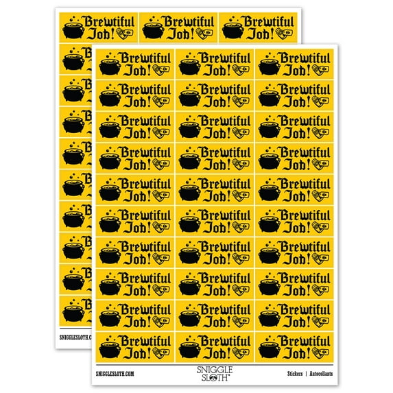 Brewtiful Beautiful Job Witch Cauldron Teacher Student School Sticker Set - Yellow - Gloss Finish - 1.75" Medium