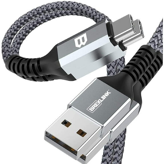BrexLink USB C Cable, Type C Charger Fast Charging Cord Nylon Braided Data Sync C Charger Cable for Samsung Galaxy,Moto G7 G8(10ft+10ft, Grey)