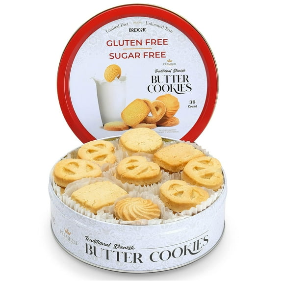 Brexonic Sugar Free Cookies Traditional Danish Butter Cookies Gluten Free, 12 Oz