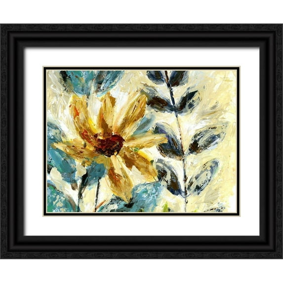Brey 18x15 Black Ornate Wood Framed with Double Matting Museum Art Print Titled - Textured Floral II