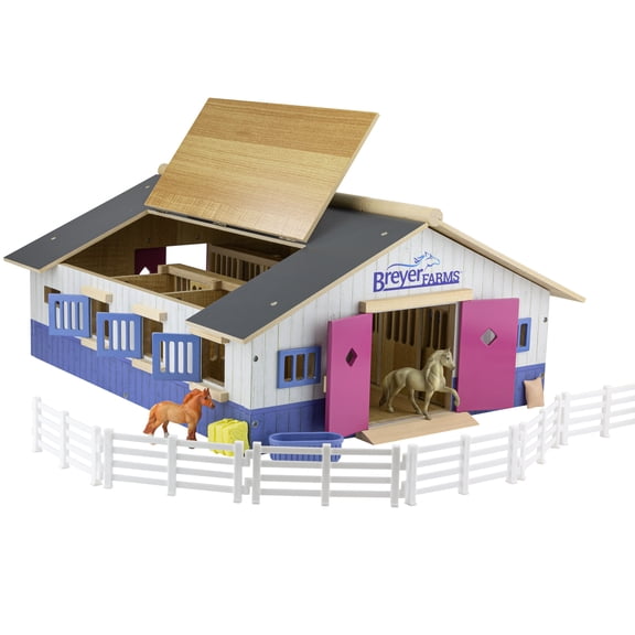 Breyer Horses - Breyer Farms 1:32 Scale Deluxe Wooden 19 Pc Playset With 2 Stablemates Horses