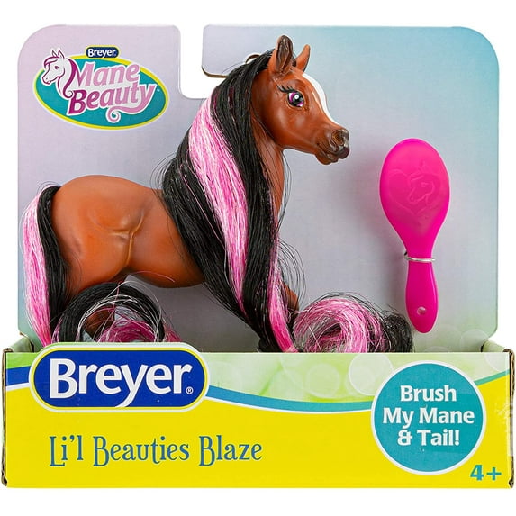 Breyer Horses Mane Beauty Li'l Beauties | Blaze | Brushable Black and Pink Mane and Tail | 4.25" L x 3.25" H |