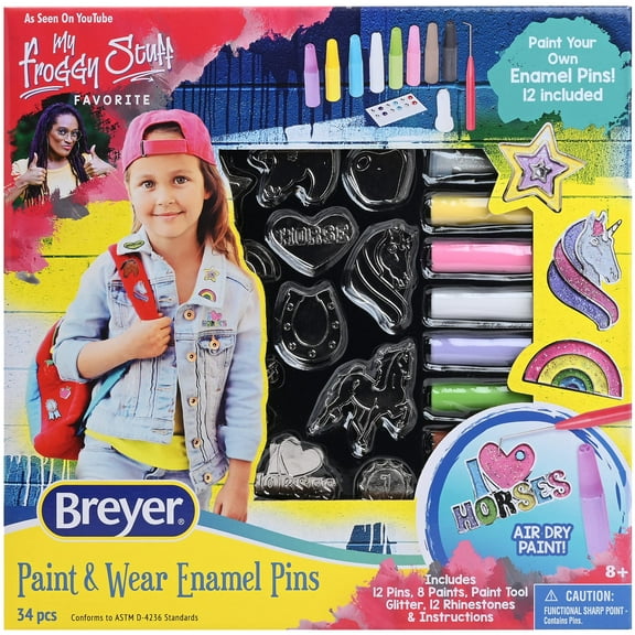 Breyer Horses Paint and Wear Enamel Pins Craft Set | Pins, Paints, Glitter & Rhinestones | Includes 12 Enamel Pins | Model #4240