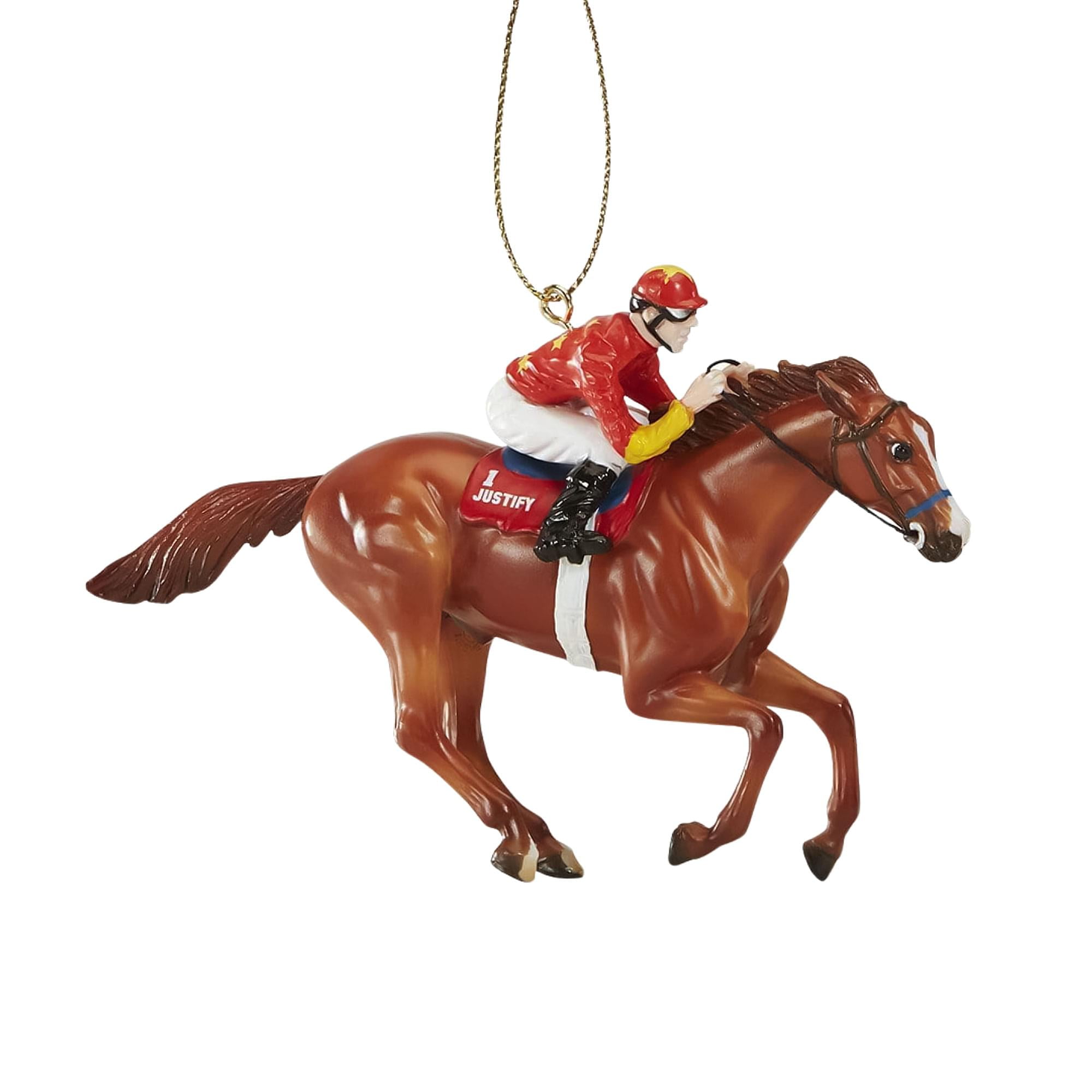 Breyer Model Horse Holiday Ornament, Justify Red Jockey, Triple
