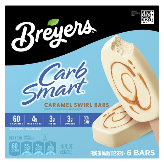 Breyers CarbSmart Creamy Caramel Swirl Ice Cream Bars Frozen Desserts, 6 Count
