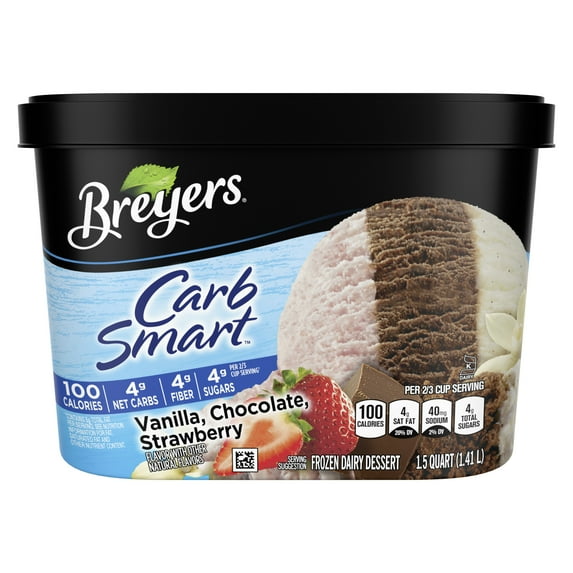 Breyers CarbSmart Vanilla Chocolate Strawberry Ice Cream, Gluten-Free Kosher Milk Frozen Dessert, 48 oz