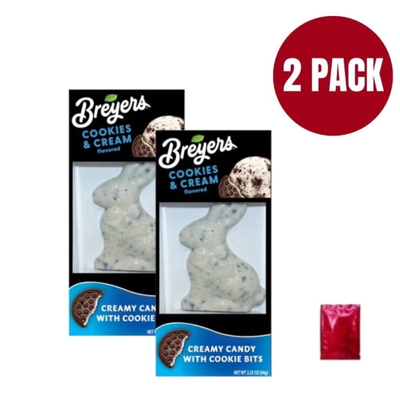 Breyers Cookies & Cream Flavored Cookie Bits Rabbit Candy (2 Pack Bundle) Crunchy Easter Bunny Candy with Bonus LaPrima Morceau Bonbon