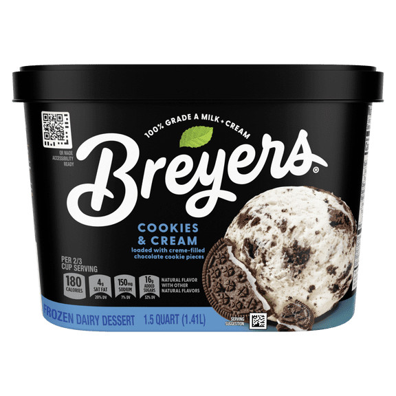 Breyers Cookies and Cream Ice Cream Vanilla Ice Cream Frozen Desserts, 1.5 Qt