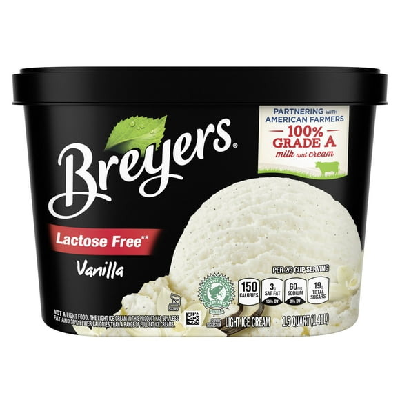 Breyers Lactose-Free Light Vanilla Ice Cream Frozen Desserts, 1.5 Qt