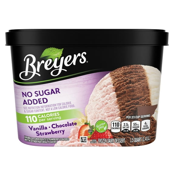 Breyers No Sugar Added Vanilla Chocolate Strawberry Ice Cream Frozen Dessert, 48 oz