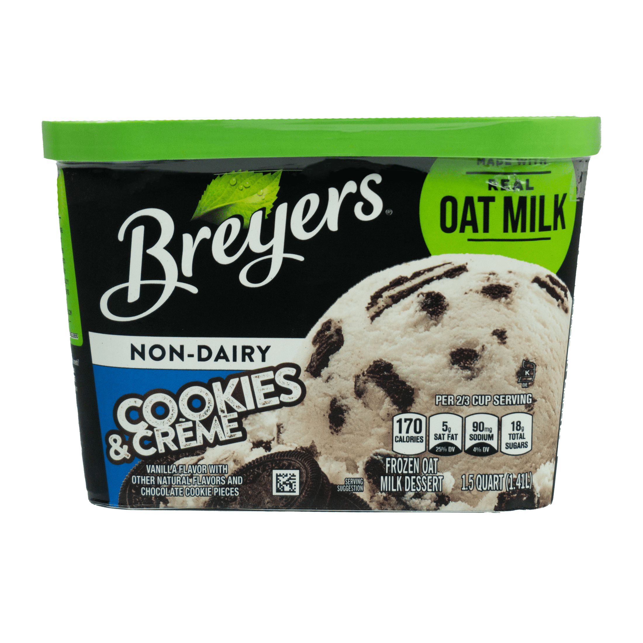 Breyers, Non-Dairy Cookies & Cream Ice Cream, Made with Oat Milk, 48 oz, 1 Count, Cardboard Tub, New