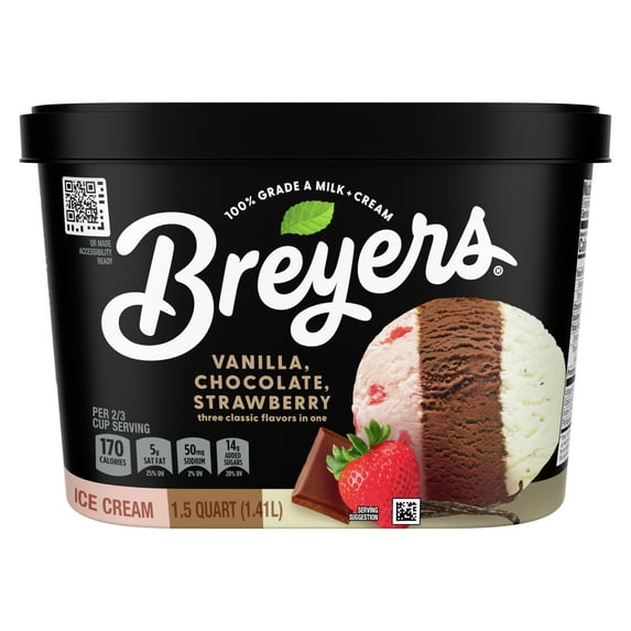 Breyers Vanilla, Chocolate, Strawberry Ice Cream Frozen Desserts, 1.5 Qt