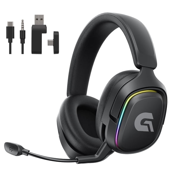 Breynko Wireless Gaming Headset,2.4GHz for PS5/PS4/PC/Switch,3.5mm Wired for Xbox,Bluetooth 5.3 Headphones with Flip-to-Mute Mic,7.1 Surround, RGB Light,Black