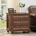 thumbnail image 1 of Brezey 24" Wide Farmhouse Night Stand,Large End Table with 3 Drawers & Metal Handle,Dresser for Bedroom, Wood Bed Side Table Chest of Drawers Cabinet, Retro Brown Nightstand for Living Room,Closet, 1 of 16