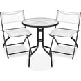 thumbnail image 1 of Brezey 3-Piece Patio Bistro Dining Furniture Set w/Textured Glass Tabletop, 2 Steel Folding Chairs, Polyester Fabric，White, 1 of 9