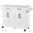 thumbnail image 1 of Brezey 42” L x 18” W x 36” H Mobile Kitchen Island - Premium Stainless Steel Top, Double Drawers & Cabinets - Multifunctional Rolling Workstation for Kitchens, Dining Areas & Entertaining，White, 1 of 24
