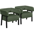 thumbnail image 1 of Brezey Corduroy Barrel Accent Chair Set of 2, Modern Upholstered Armchair with Solid Wood Legs, Cozy Leisure Chair with Pocket Coiled Seat for Living Room, Bedroom, Reading Nook， Dark Green, 1 of 18