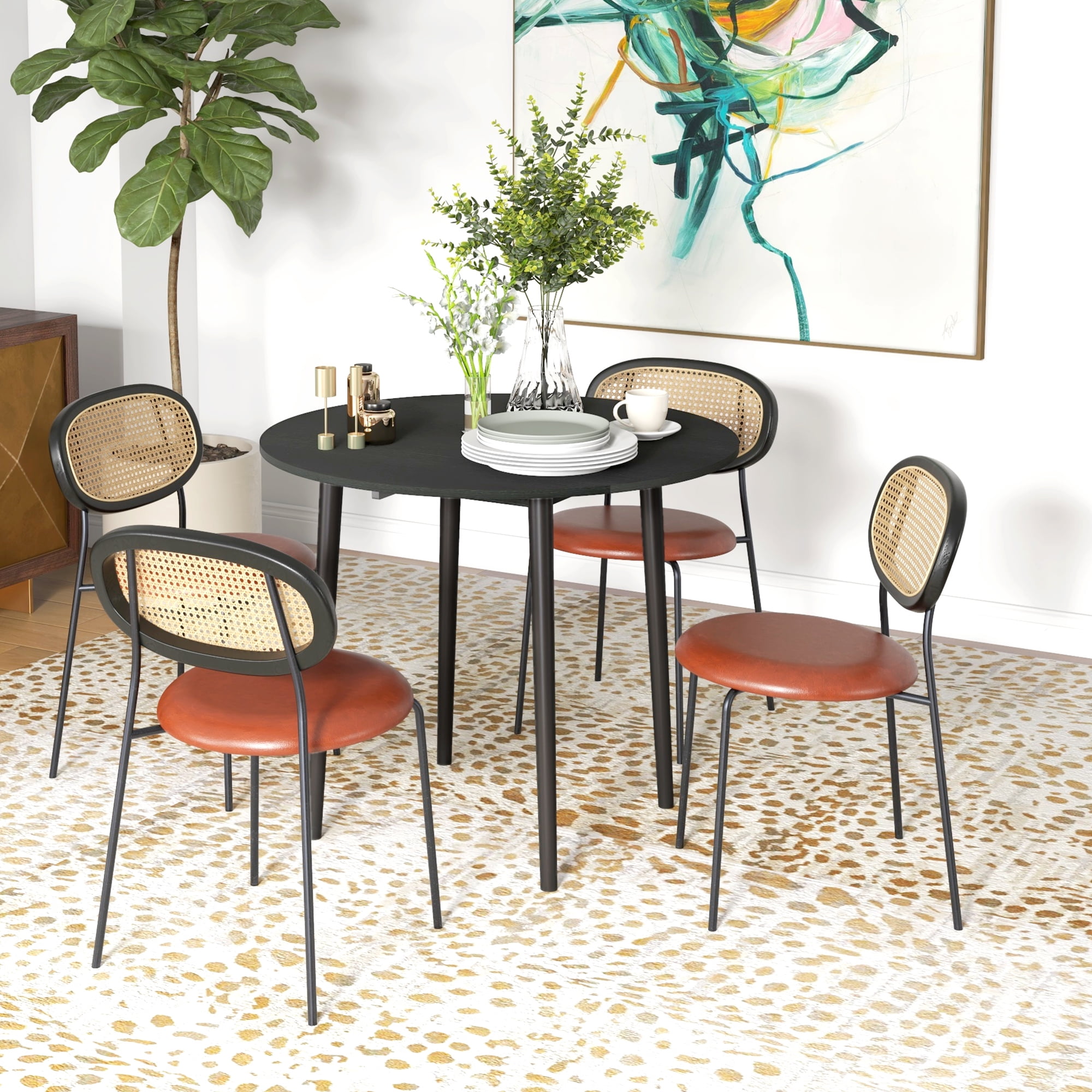 Brezey Elegant Foldable Round Drop Leaf Dining Table with Sturdy Wood ...