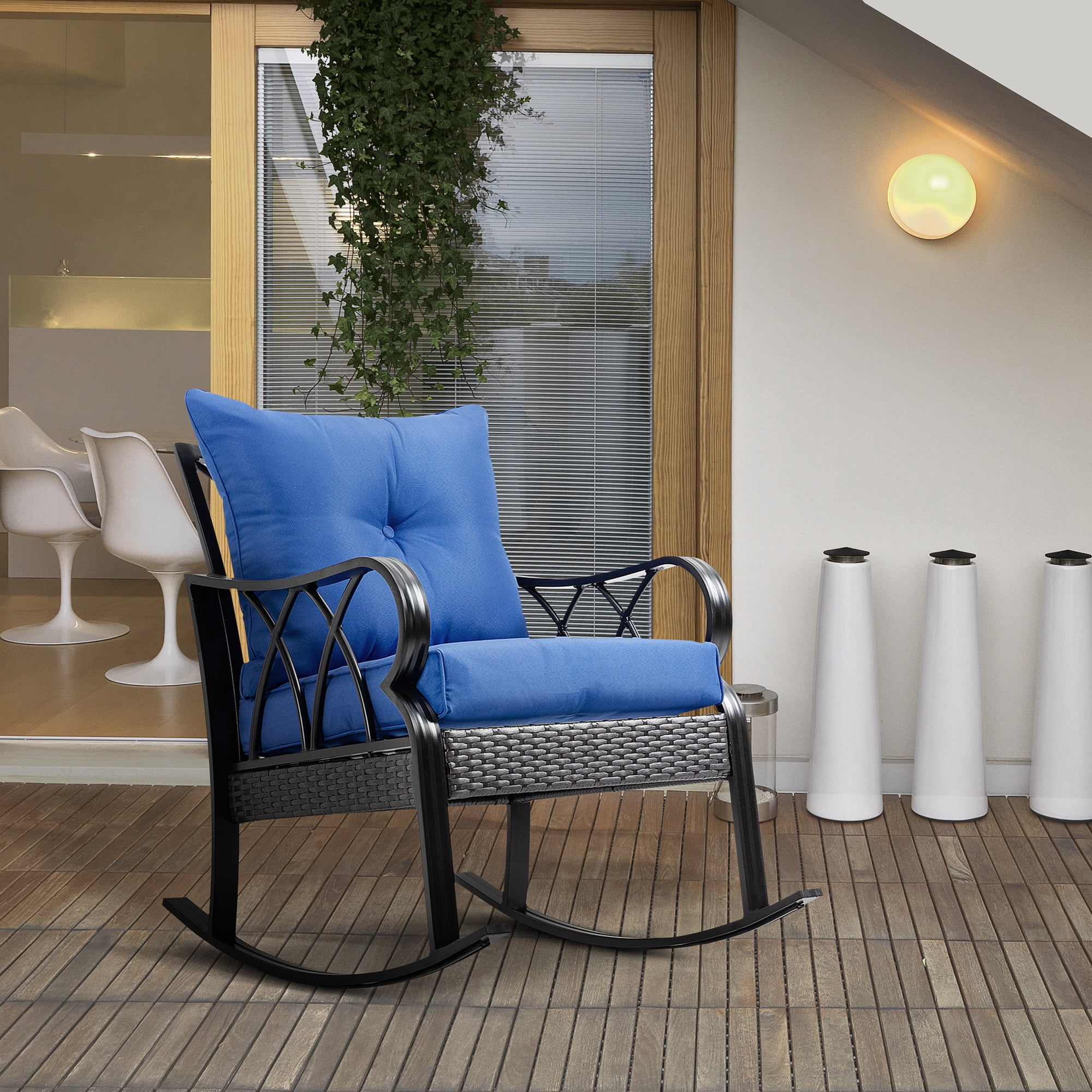 Brezey Ergonomic Rattan Rocking Chair – Indoor & Outdoor Aluminum ...