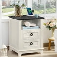 thumbnail image 1 of Brezey Farmhouse Night Stand with Charging Station, 2 Drawers End Table Dresser for Bedroom, white Wooden Nightstand, Bed Side Table with Open Shelf, Bedside Cabinet for Living Room, Closet, 1 of 16