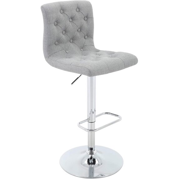 Brezey Tufted Fabric Bar Stool, Adjustable Swivel Counter Height Barstool with Back, Upholstered Armless Airlift Bar Chair for Kitchen Dining Cafe, 1 pc (Light Grey)