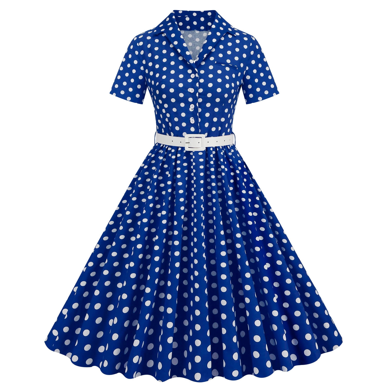 Brglopf 1950s Polka Dot Dresses for Women Vintage Rockabilly Retro Short Sleeve Button up Dress Cocktail Party Evening Prom Gown with Belt Blue XXL - Walmart.com Brglopf 1950s Polka Dot Dresses for Women Vintage Rockabilly Retro Short Sleeve Button up Dress Cocktail Party Evening Prom Gown with Belt Blue XXL - Walmart.com