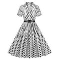 thumbnail image 1 of Brglopf 1950s Polka Dot Dresses for Women Vintage Rockabilly Retro Short Sleeve Button up Dress Cocktail Party Evening Prom Gown with Belt White S, 1 of 7